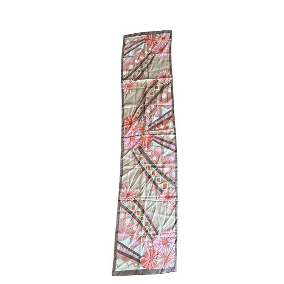 Adrienne Landau Silk Scarf Women's Pink Brown Floral Oblong 12" x 52" Rectangle - Picture 2 of 9
